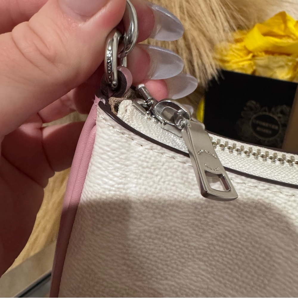 Coach NWT Mini Teri Shoulder Bag w/Crossbody Strap CW323 -Silver/Chalk/Carnation - Picture 7 of 16